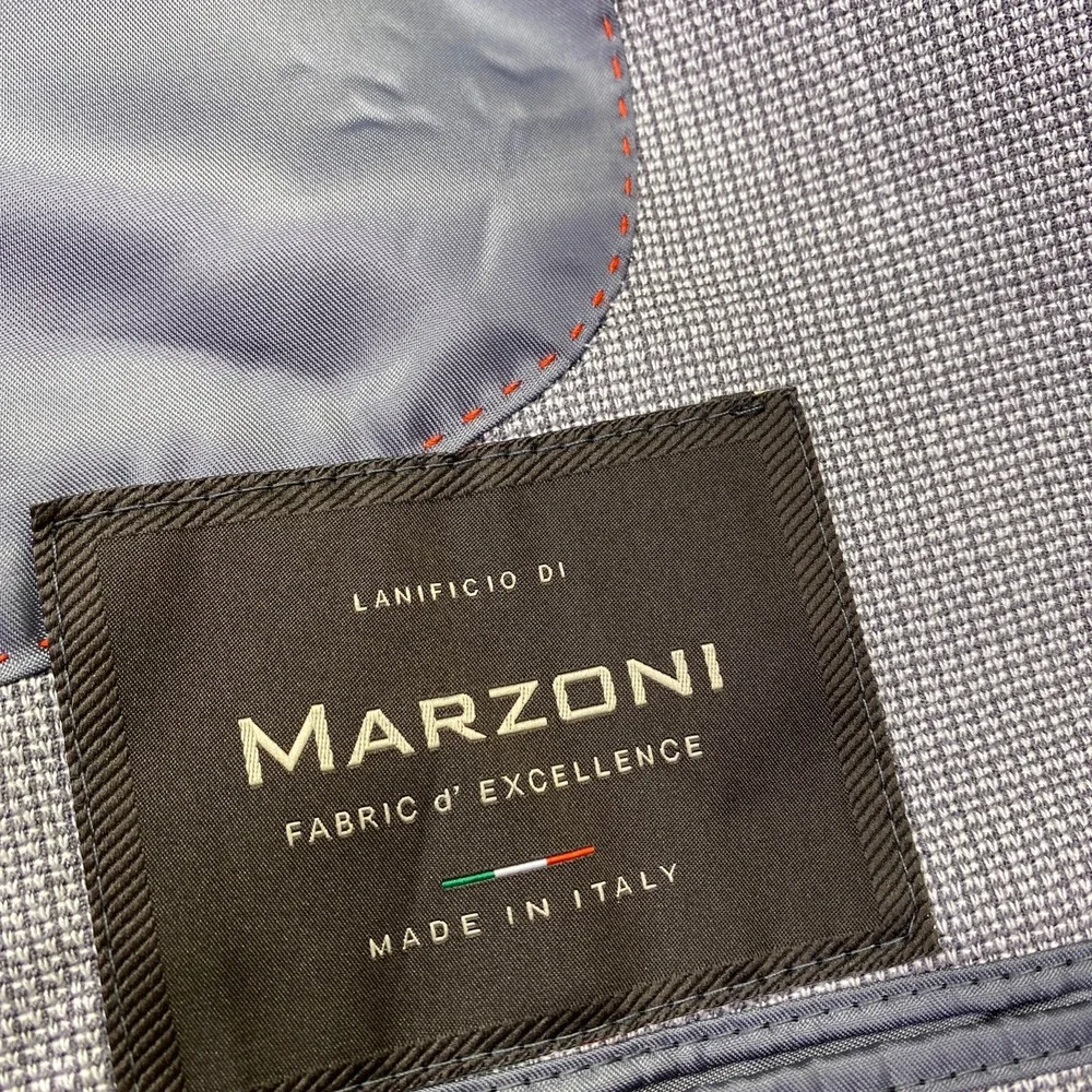 Marzoni Fabric of Excellence Mens‎ Blazer Jacket Grey Plaid 2 Button Italy Sz 46